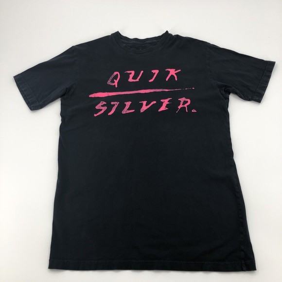 Y2K QuikSilver Mens T Shirt Medium Black Short Sleeve Crew Neck Surf Skate Logo - Picture 1 of 11